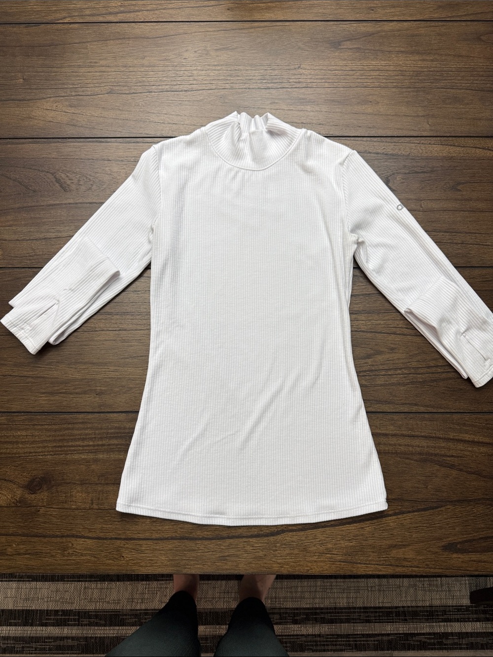 ALO Yoga White Ribbed Mock Neck Long Sleeve Top